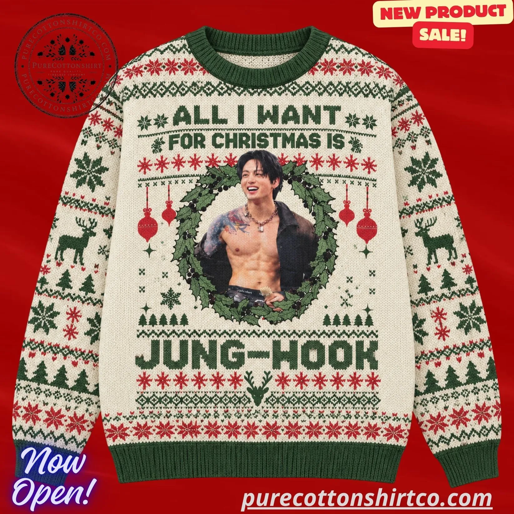 BTS Jungkook All I Want For Christmas Is Jung-Kook Ugly Sweater – Kpop Army Holiday Gift