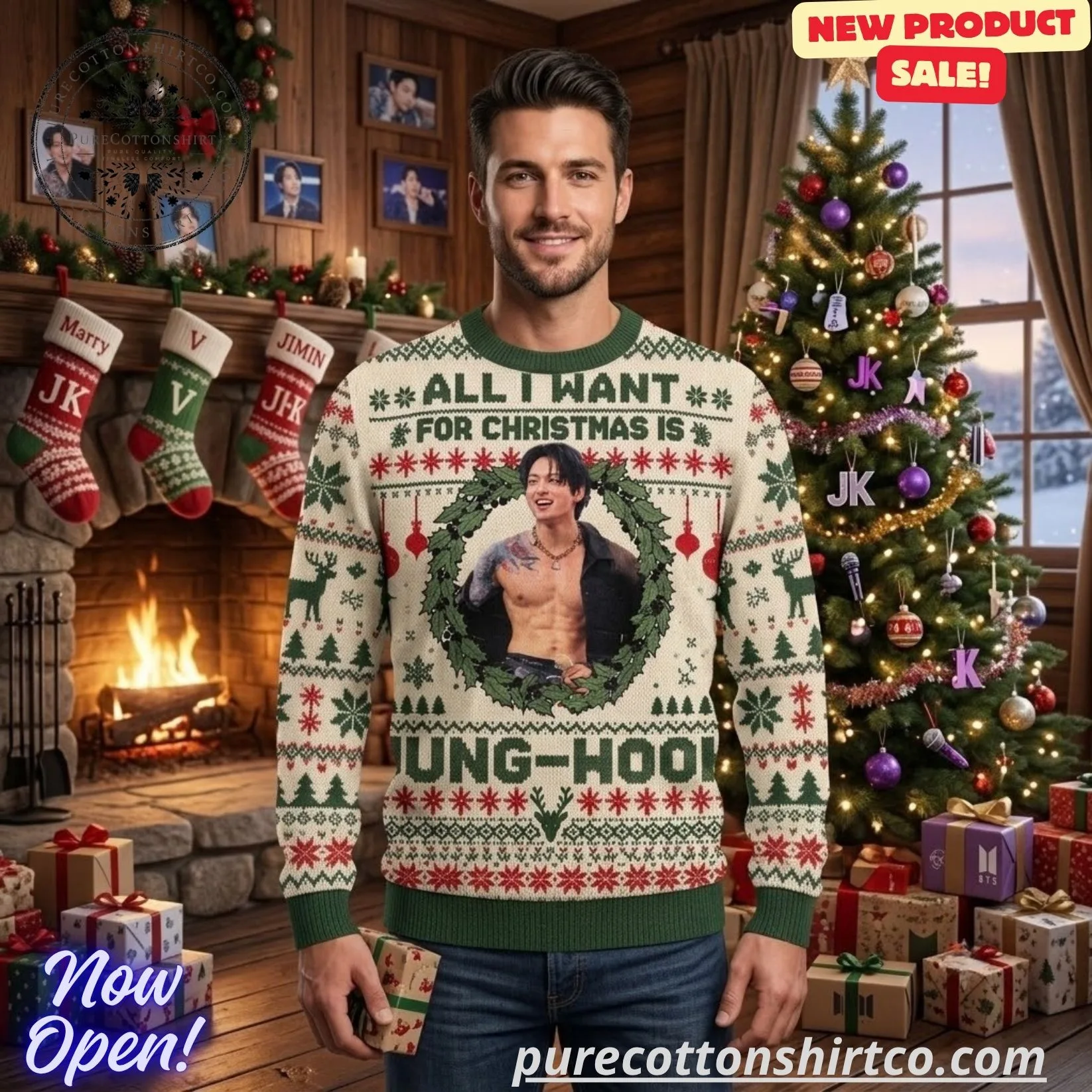 BTS Jungkook All I Want For Christmas Is Jung-Kook Ugly Sweater (1) BTS Jungkook All I Want For Christmas Is Jung-Kook Ugly Sweater – Kpop Army Holiday Gift — image 2