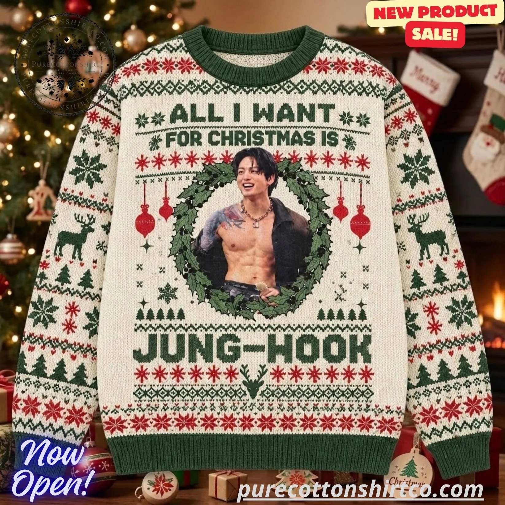 BTS Jungkook All I Want For Christmas Is Jung-Kook Ugly Sweater (3) BTS Jungkook All I Want For Christmas Is Jung-Kook Ugly Sweater – Kpop Army Holiday Gift — image 3