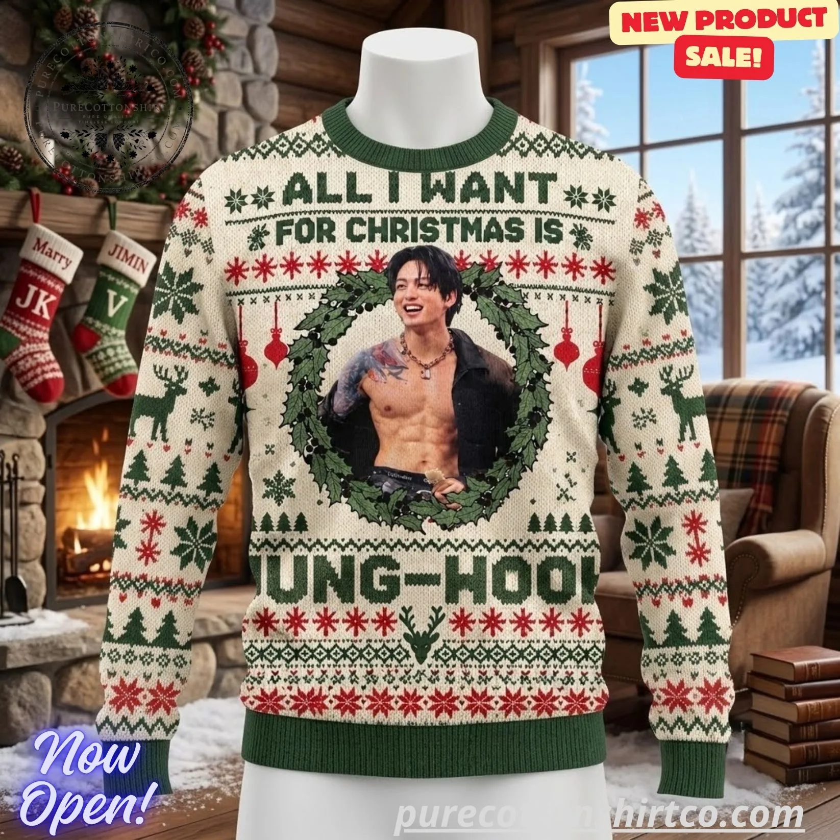 BTS Jungkook All I Want For Christmas Is Jung-Kook Ugly Sweater (4) BTS Jungkook All I Want For Christmas Is Jung-Kook Ugly Sweater – Kpop Army Holiday Gift — image 4