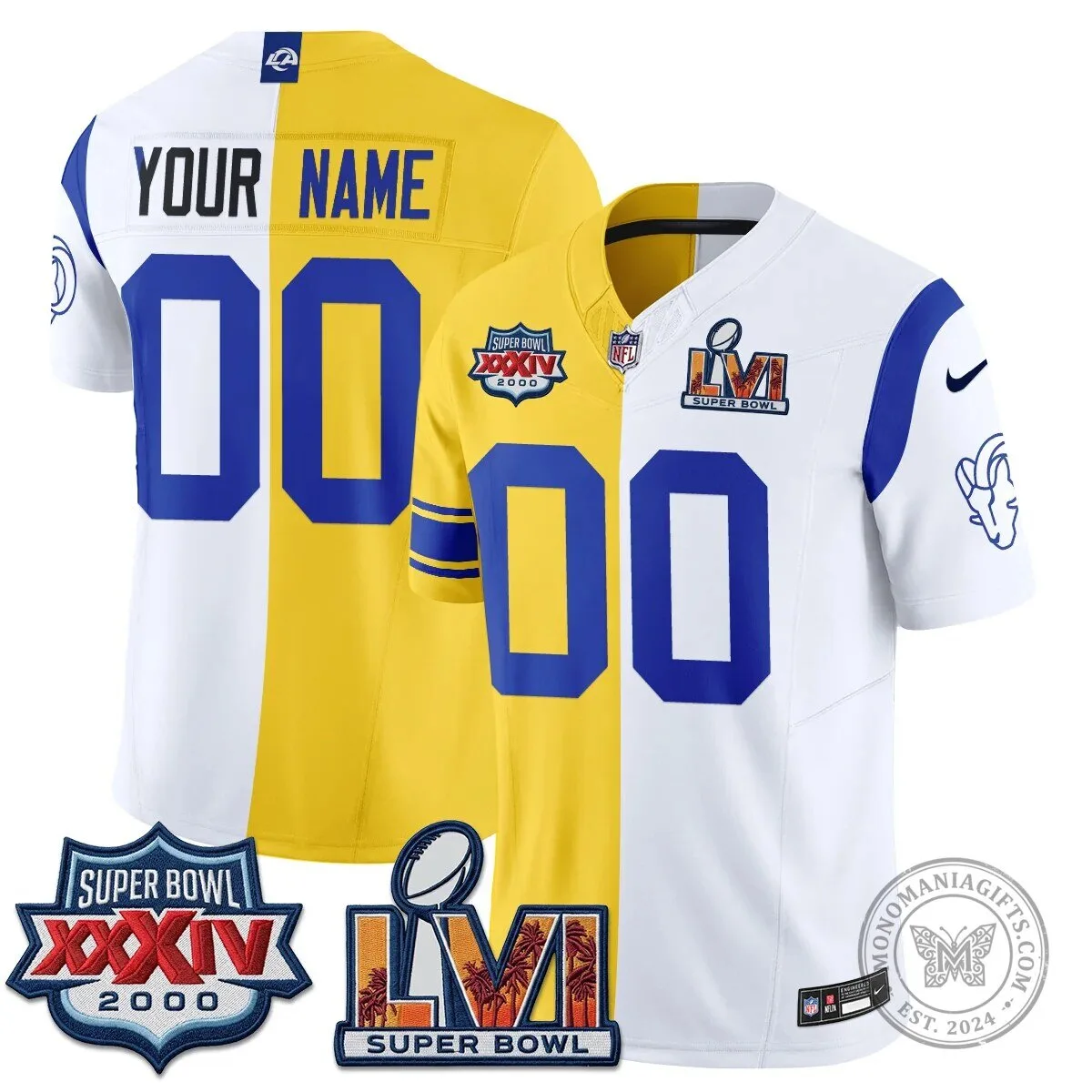 Los Angeles Rams Super Bowl LVI Split Vapor Football Jersey 3 Los Angeles Rams Super Bowl LVI Split Vapor Football Jersey