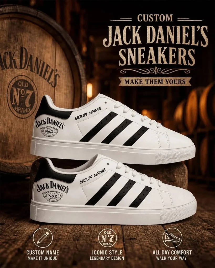 Jack Daniel's Old No. 7 Brand Custom Name White Sneakers Shoes 83 Jack Daniel's Old No. 7 Brand Custom Name White Sneakers Shoes