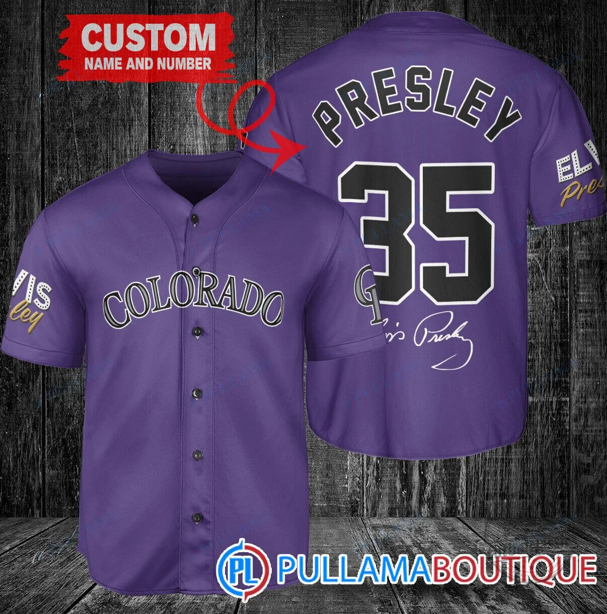 Colorado Rockies Baseball Elvis Presley Purple Custom Name Number Baseball Jersey