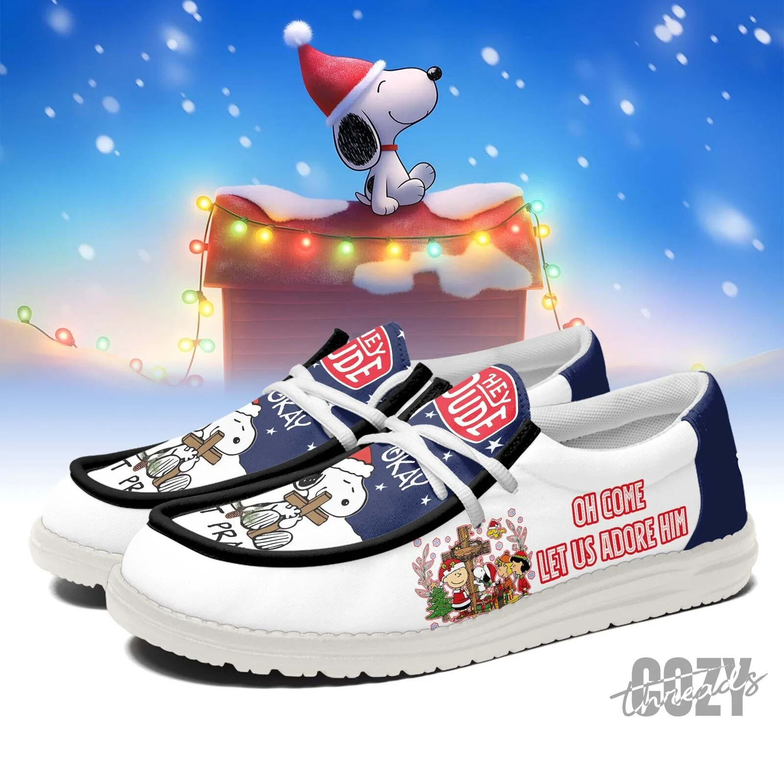Snoopy Christmas Oh Come Let Us Adore Him Slip-On Shoes