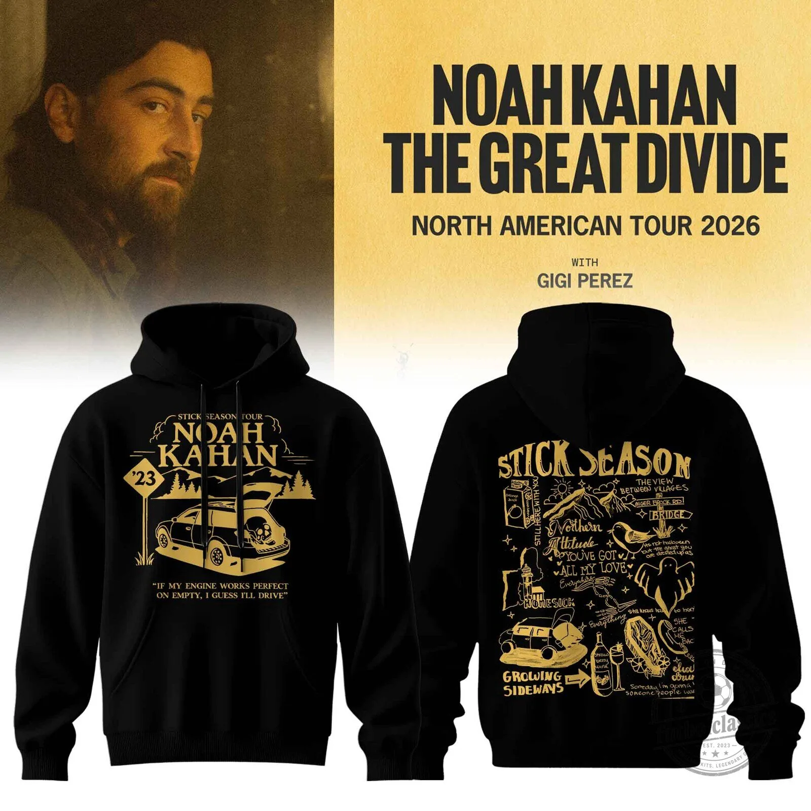 Noah Kahan The Great Divide Tour 2026 Black Stick Season Hoodie