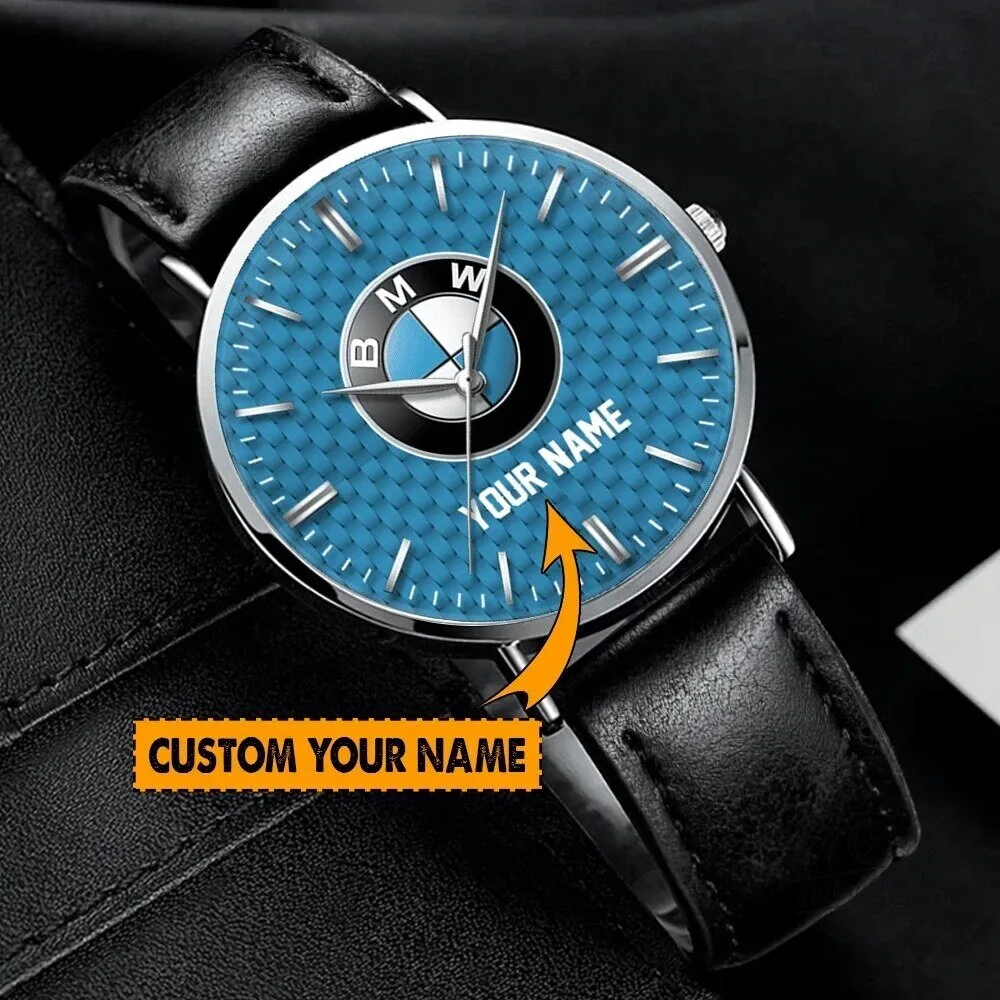 BMW Blue Carbon Fiber Pattern Custom Name Watch