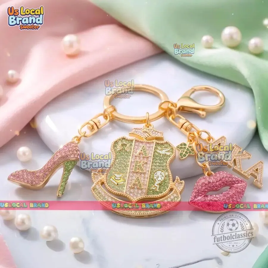 Alpha Kappa Alpha Sorority Pink and Green Rhinestone Keychain Set 5 Alpha Kappa Alpha Sorority Pink and Green Rhinestone Keychain Set