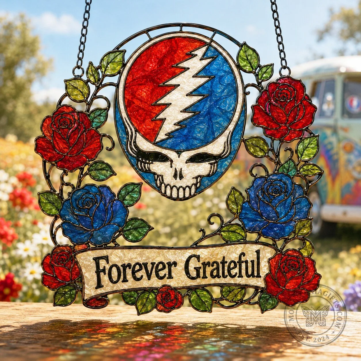 Grateful Dead Steal Your Face Forever Grateful Stained Glass Suncatcher