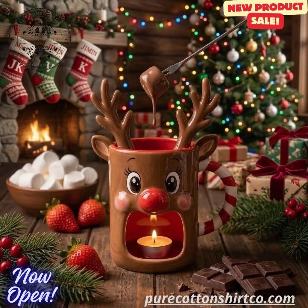 Chocolate Reindeer Fondue Mug - Festive Holiday Christmas Gift 6 Chocolate Reindeer Fondue Mug - Festive Holiday Christmas Gift