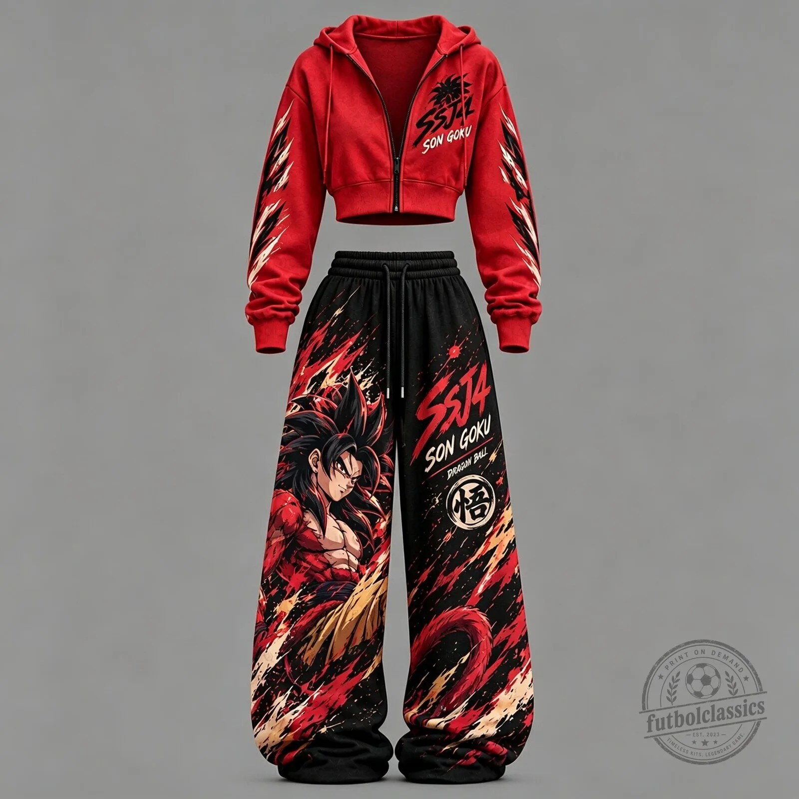 Dragon Ball Z Super Saiyan Son Goku Cropped Hoodie and Wide Leg Pants Set