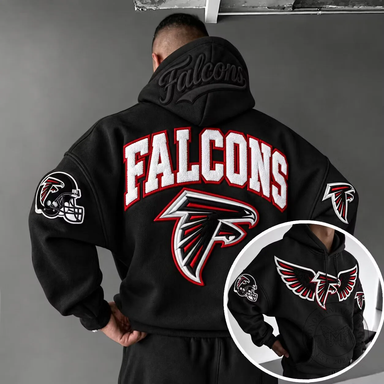 Atlanta Falcons Embroidered Black Pullover Hoodie