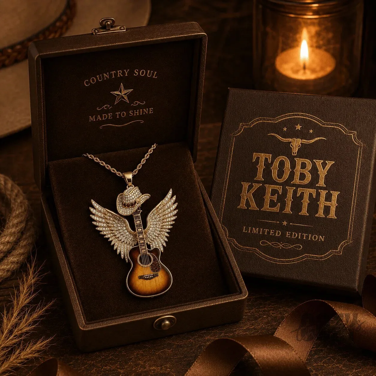 Toby Keith Country Soul Guitar Wings Diamond Pendant Necklace