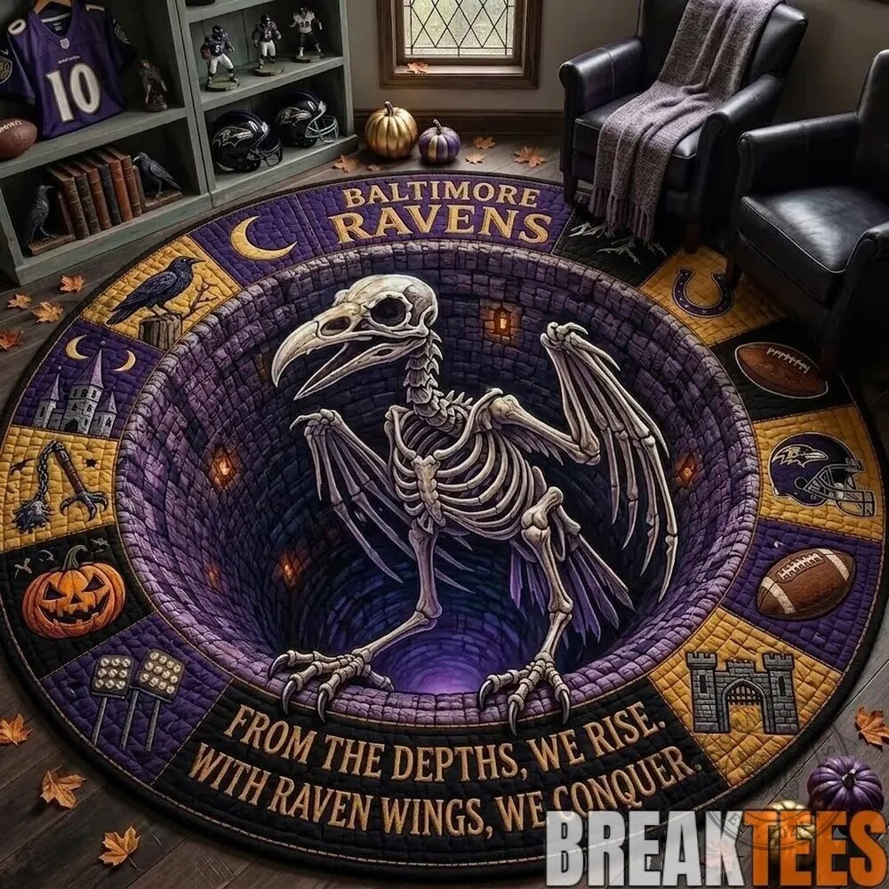 Baltimore Ravens Halloween Skeleton Raven Round Area Rug