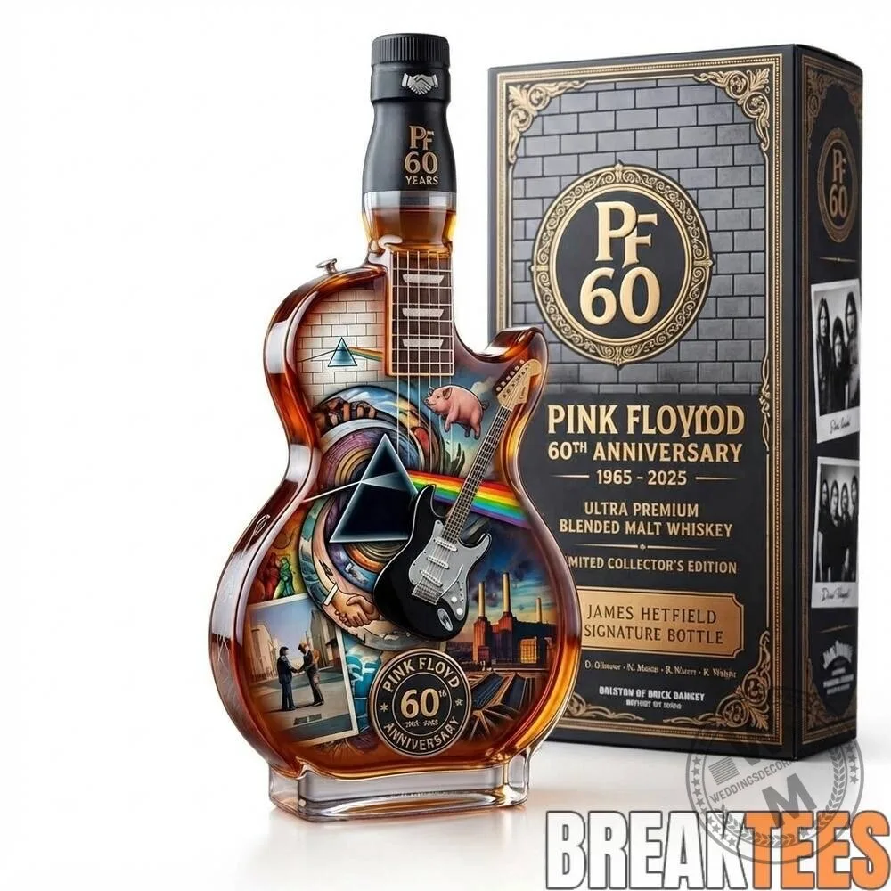 Pink Floyd 60th Anniversary Guitar Shaped Whiskey Bottle Collector's Edition 11 Pink Floyd 60th Anniversary Guitar Shaped Whiskey Bottle Collector