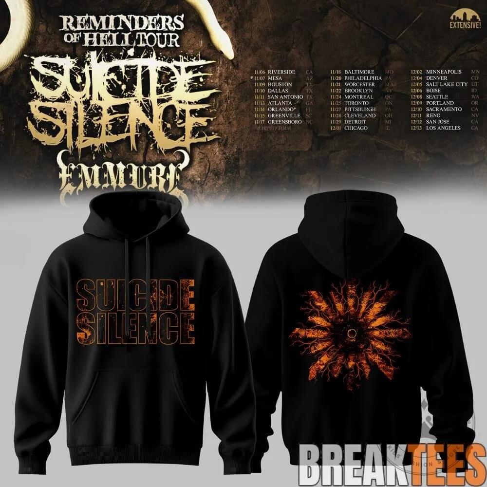 Suicide Silence Reminders of Hell Tour 2026 Black Pullover Hoodie