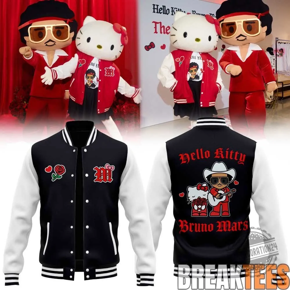 Hello Kitty Bruno Mars Romantic Tour Black Varsity Jacket