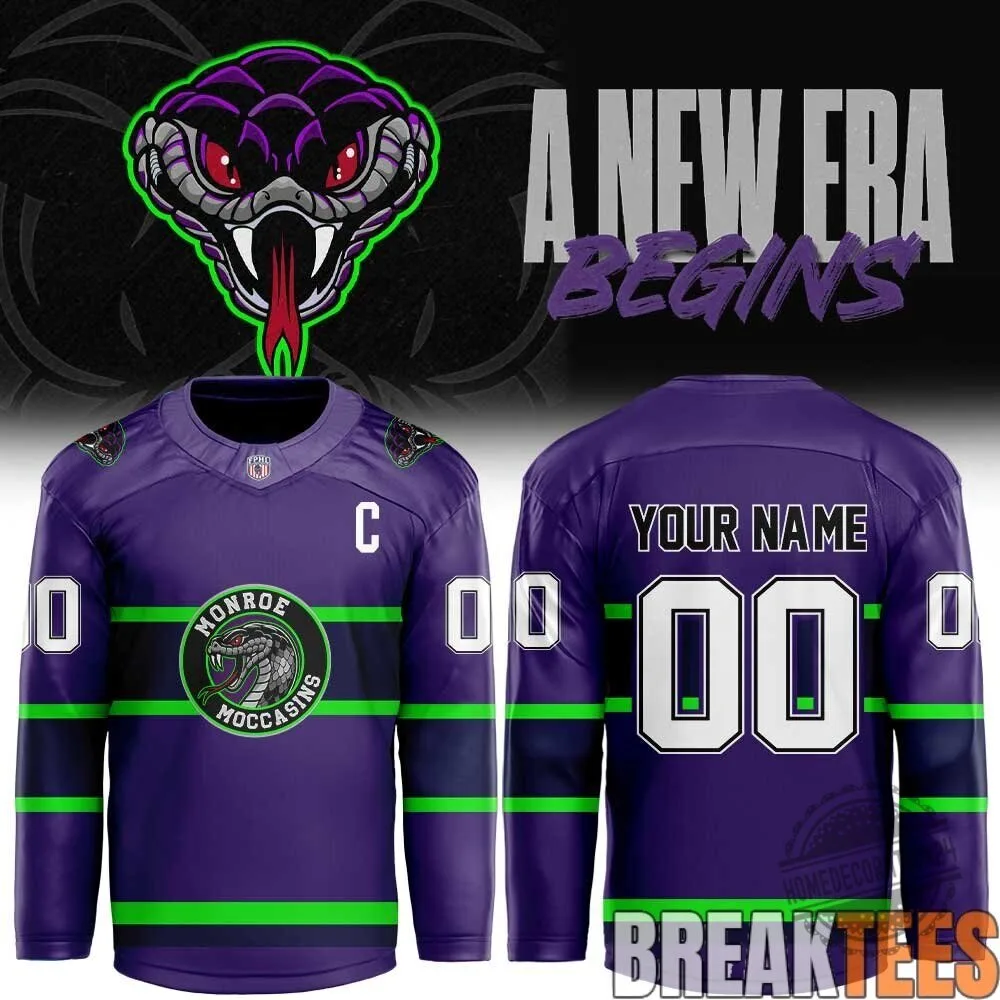 Monroe Moccasins Purple and Green Hockey Jersey with Custom Name and Number