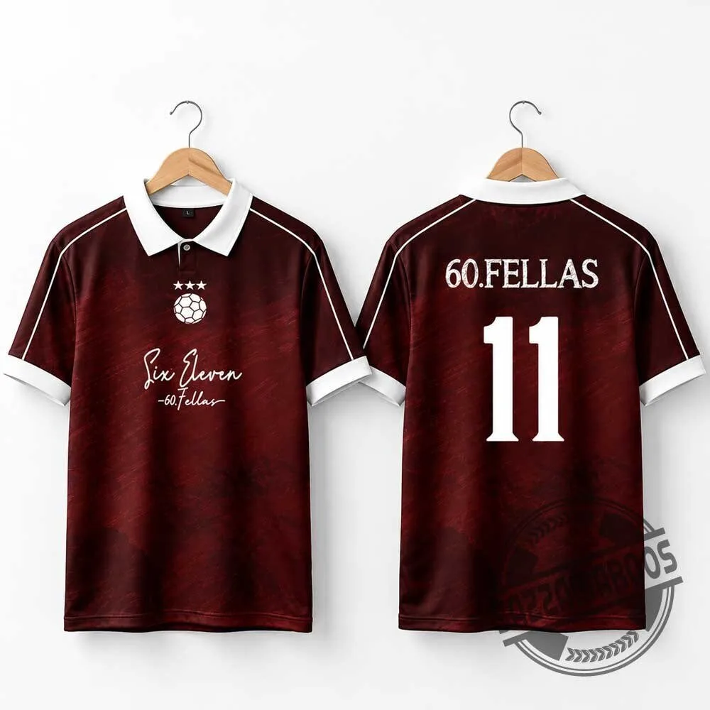 60.FELLAS Six Eleven Retro Burgundy Football Jersey Shirt