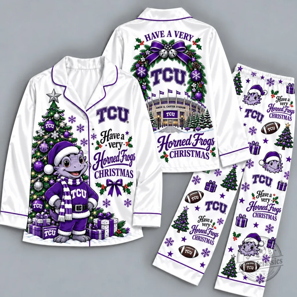 TCU Horned Frogs Football Mascot Christmas Pajamas Set TCU Horned Frogs Football Mascot Christmas Pajamas Set