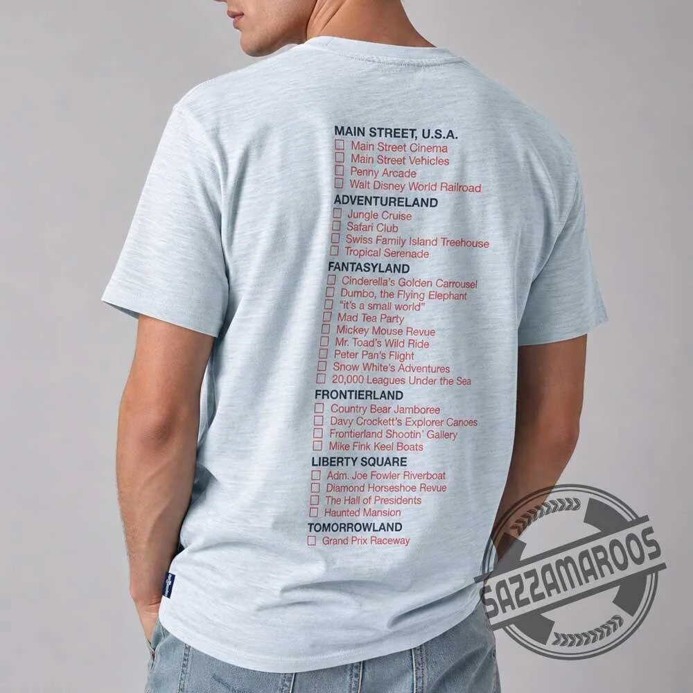 Walt Disney World 55th Anniversary Mickey Mouse Magic Kingdom Opening Day Attractions Checklist T-Shirt 7 Walt Disney World 55th Anniversary Mickey Mouse Magic Kingdom Opening Day Attractions Checklist T-Shirt