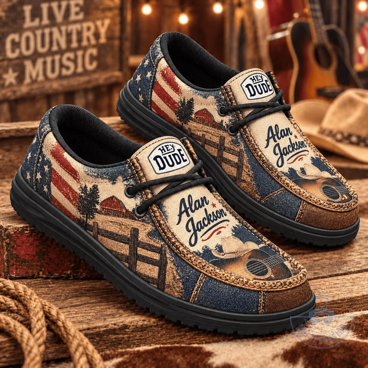 Alan Jackson Country Music American Flag Heritage Loafer Shoes