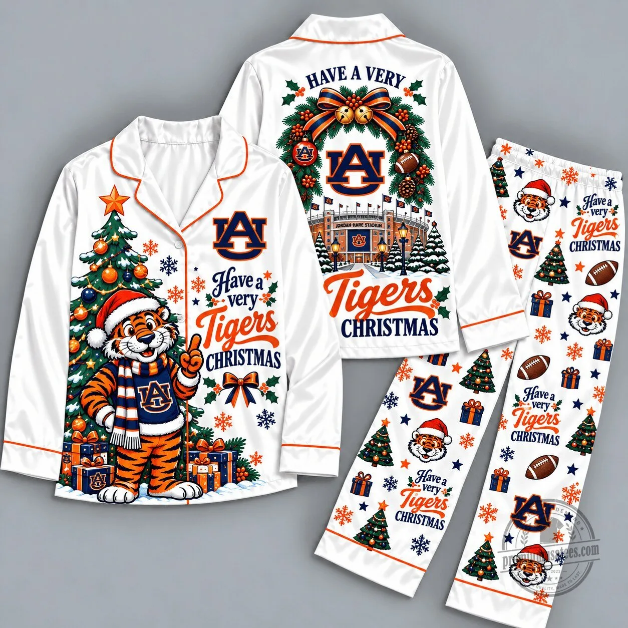 Auburn Tigers Football Mascot Christmas Holiday Pajamas Set