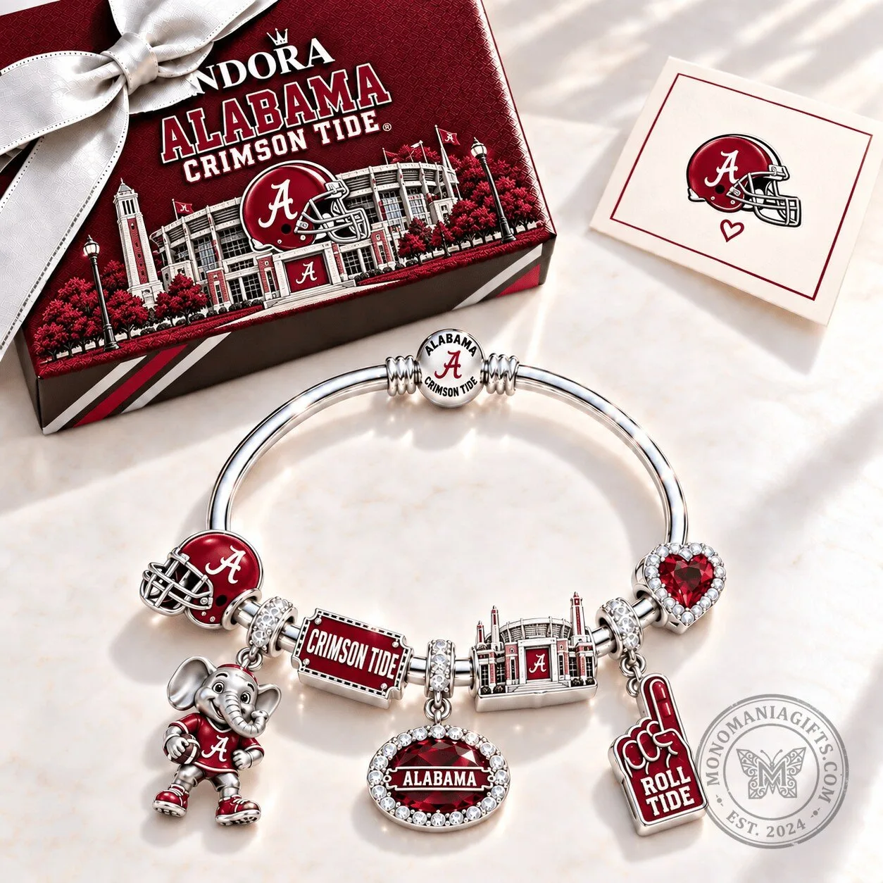 Crimson Tide Charm Bracelet for University of Alabama Football Fans 1 Crimson Tide Charm Bracelet for University of Alabama Football Fans
