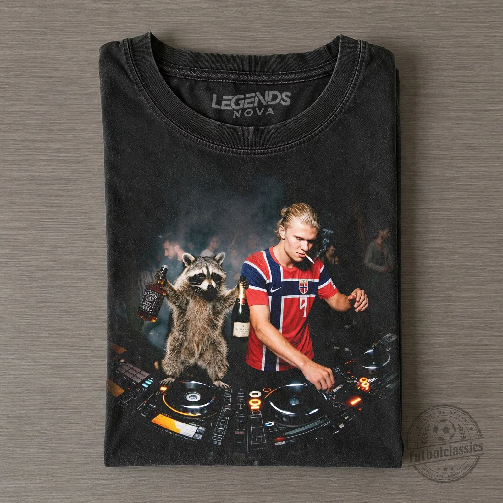 Erling Haaland Norway DJ Funny Raccoon Party Graphic T-Shirt