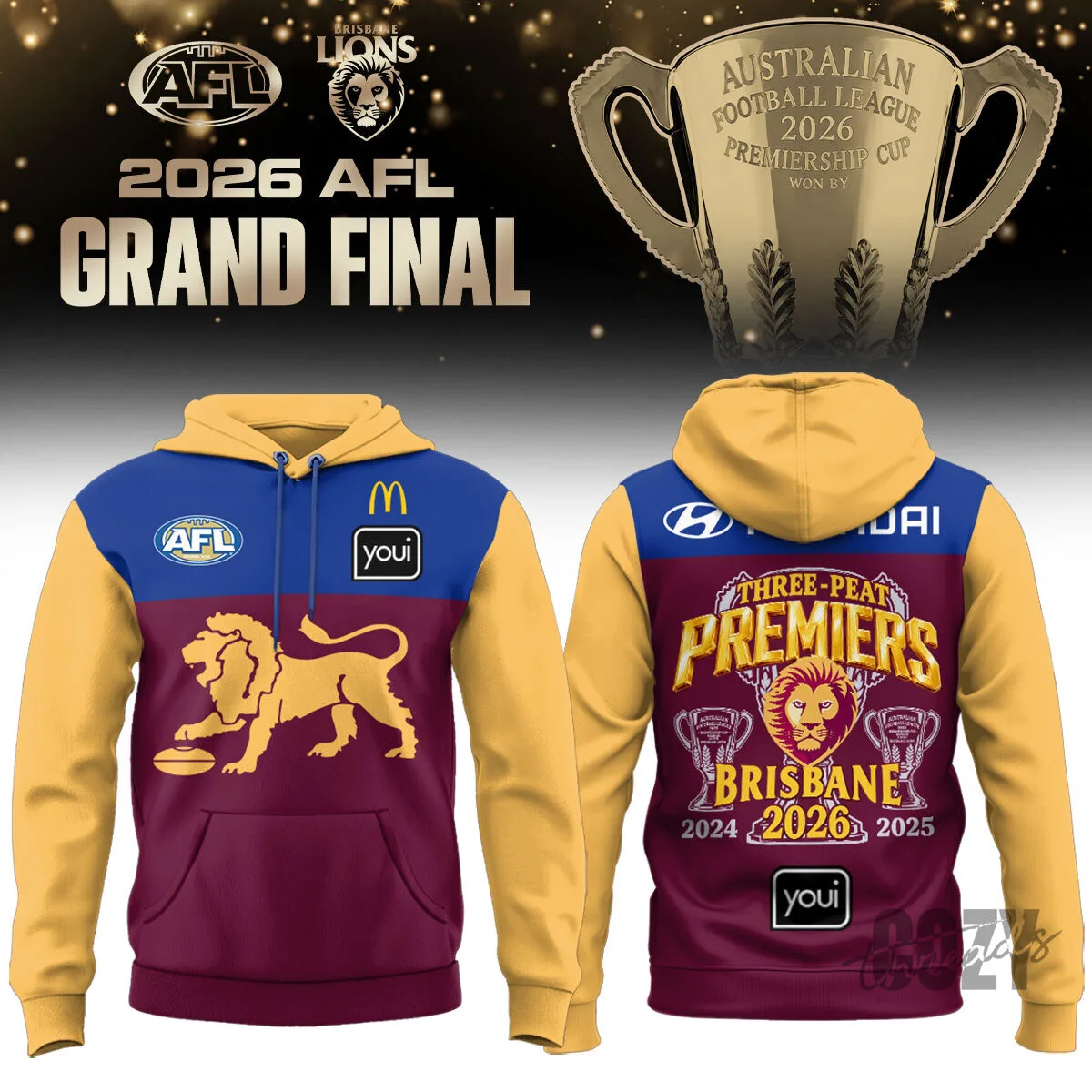 Brisbane Lions Australian Football League Grand Final Three-Peat Premiers Hoodie