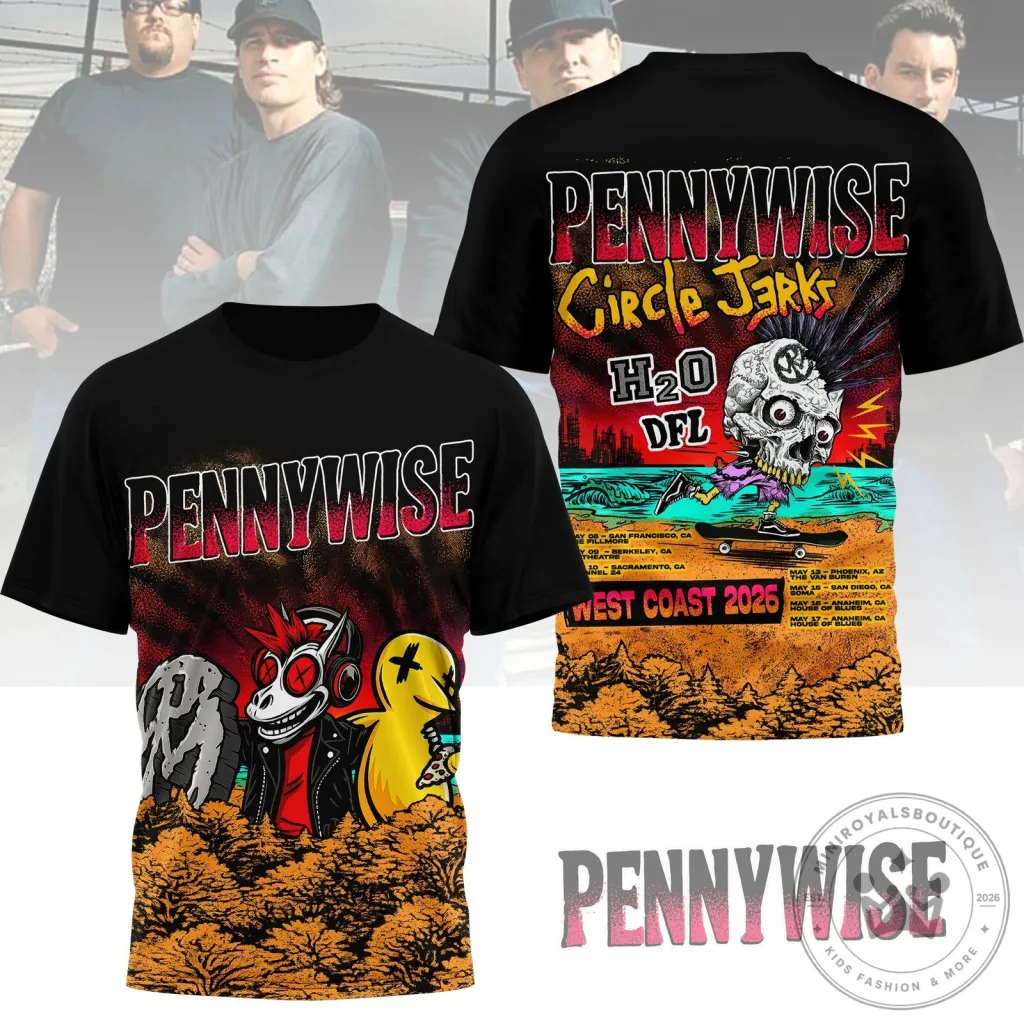 Pennywise West Coast 2026 Tour Punk Rock Band Graphic T-Shirt 22 Pennywise West Coast 2026 Tour Punk Rock Band Graphic T-Shirt