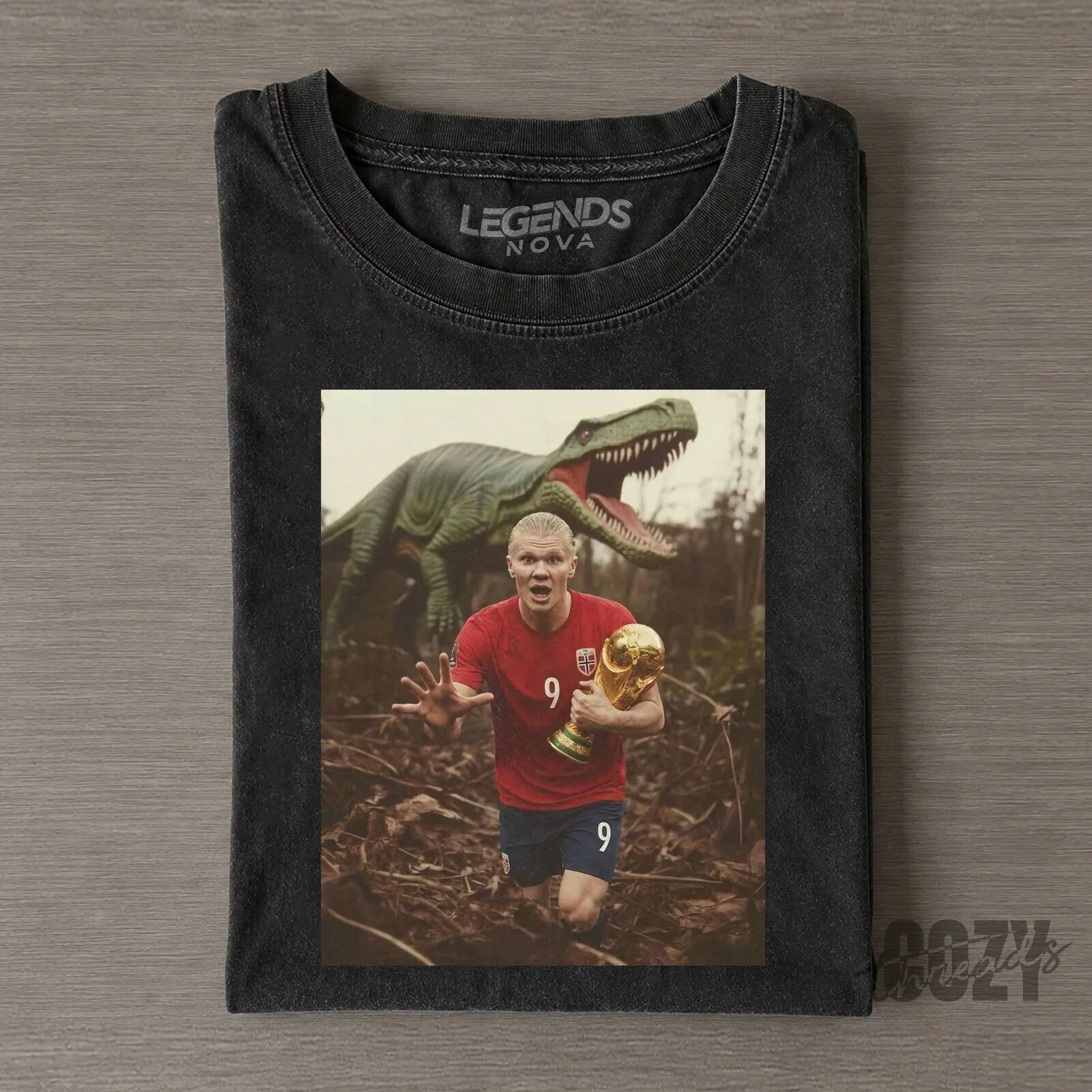 Erling Haaland Funny Dinosaur Chasing Football Player Graphic T-Shirt