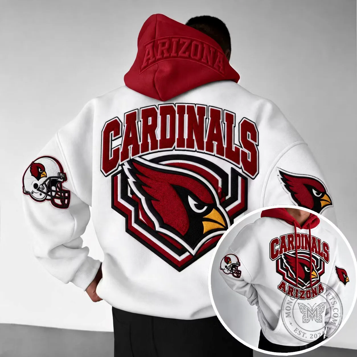 Arizona Cardinals Football Team Embroidered Logo White Hoodie