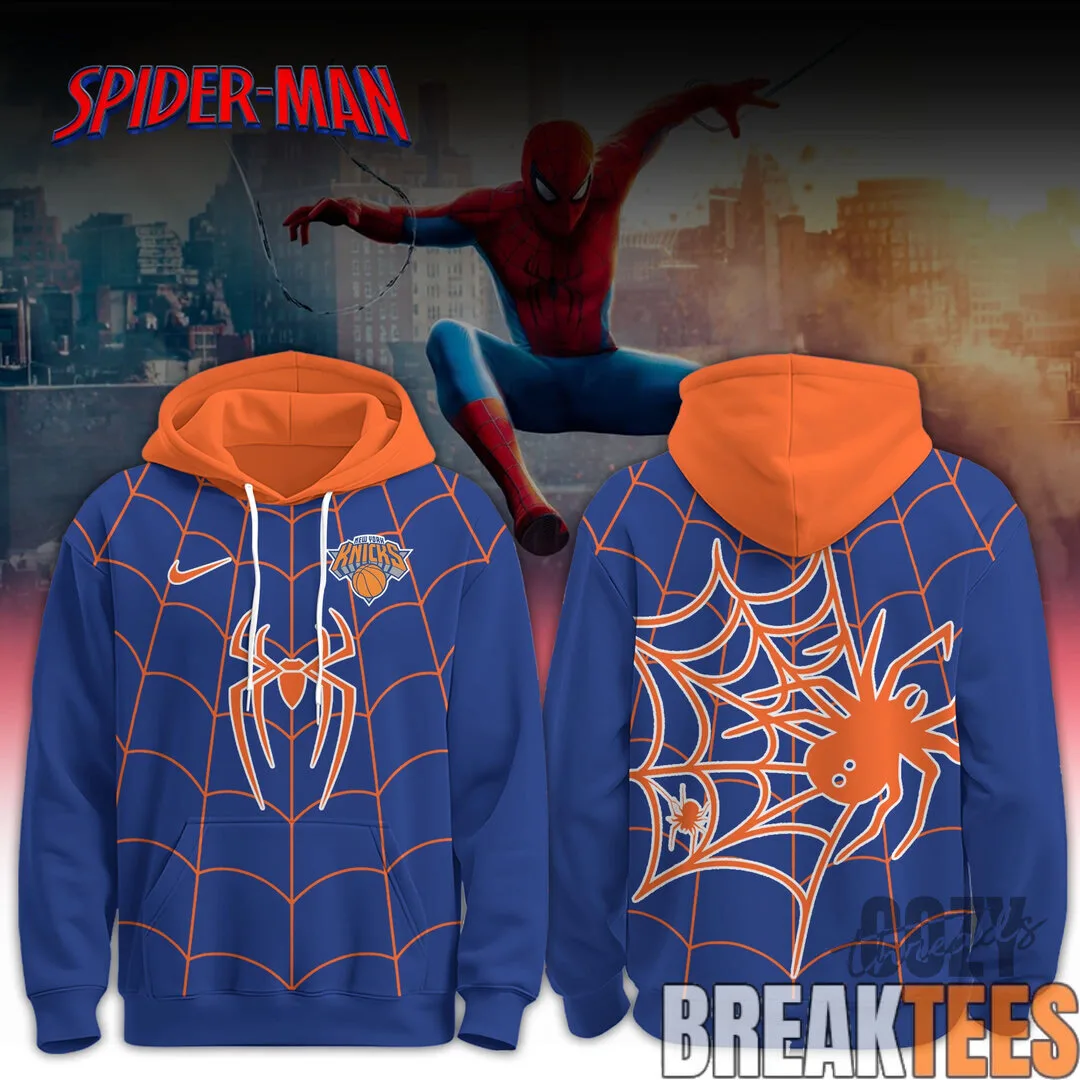 Spider-Man New York Knicks Basketball Team Blue Orange Hoodie