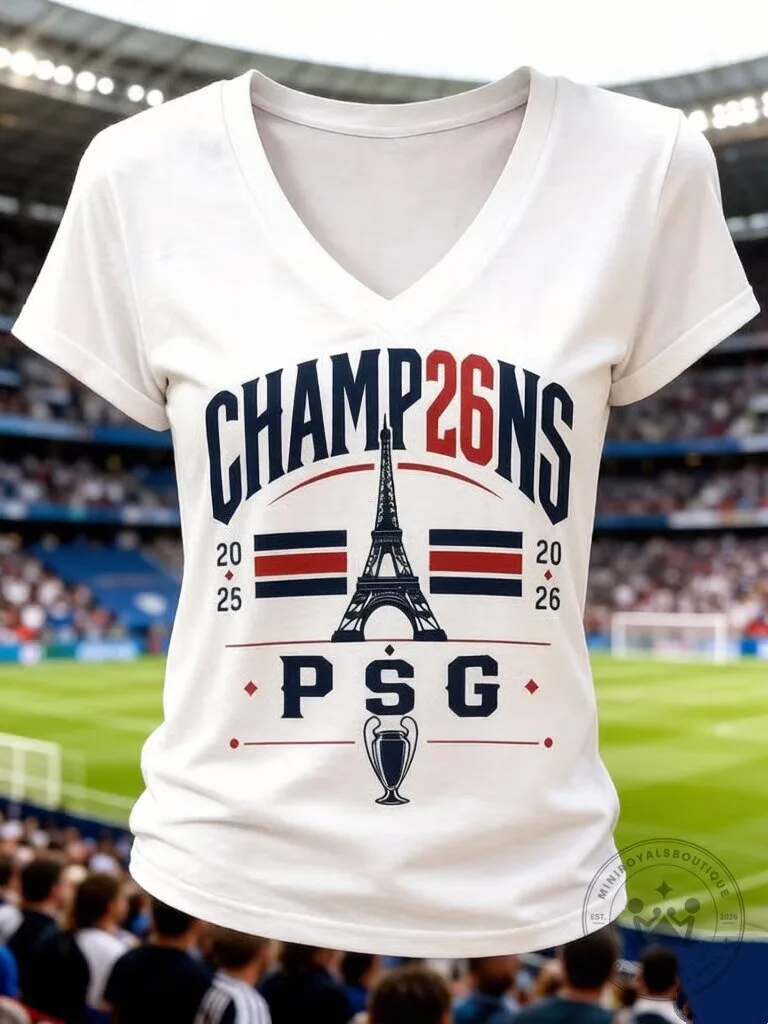 France Football Paris Saint-Germain Champions 2026 V-Neck T-Shirt 7 France Football Paris Saint-Germain Champions 2026 V-Neck T-Shirt