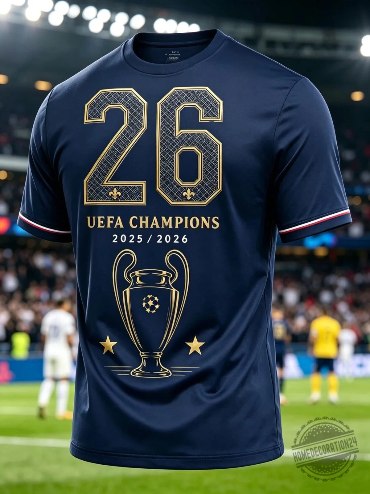 France Football UEFA Champions 2025/2026 Gold Print T-Shirt