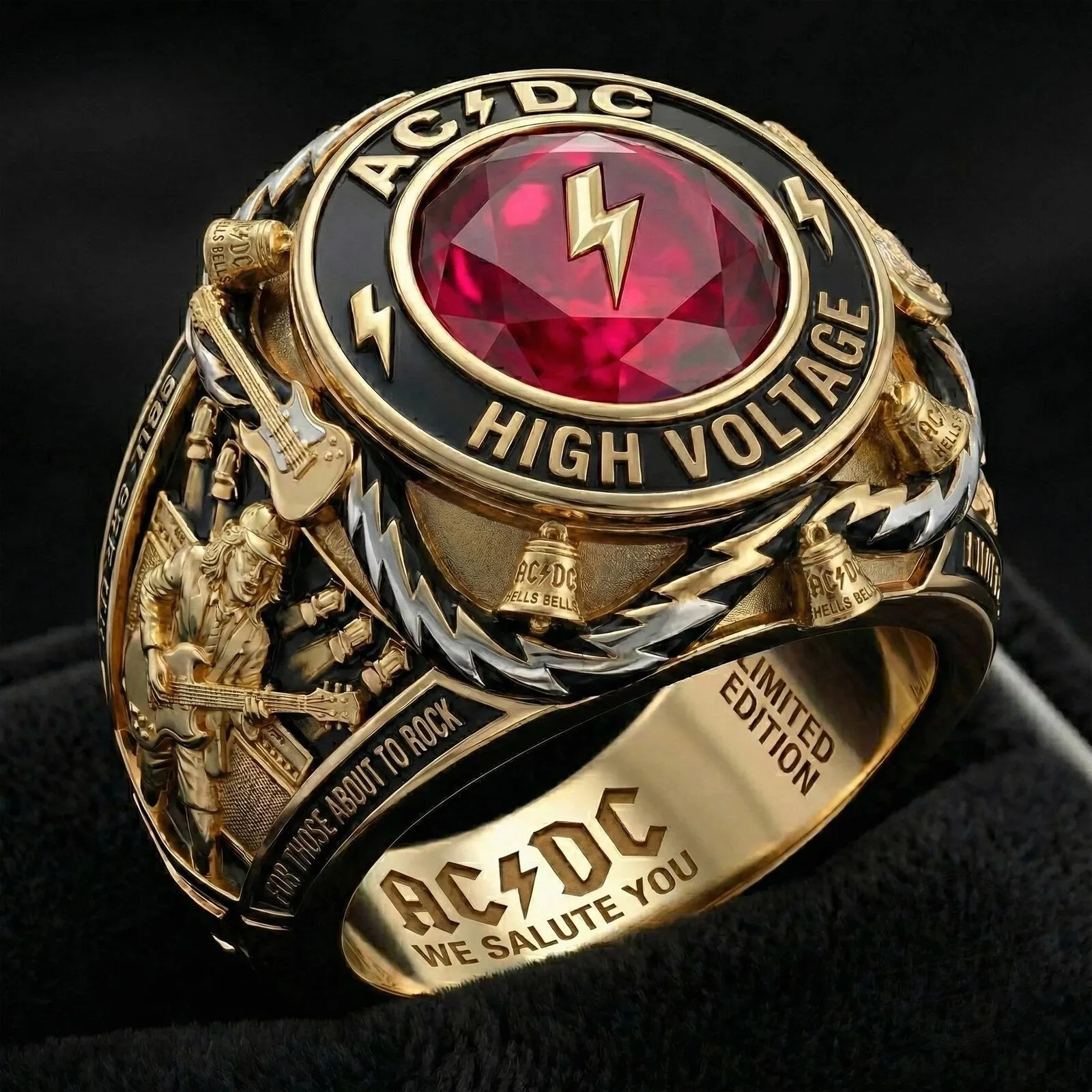 ACDC High Voltage For Those About To Rock We Salute You Gold Ring