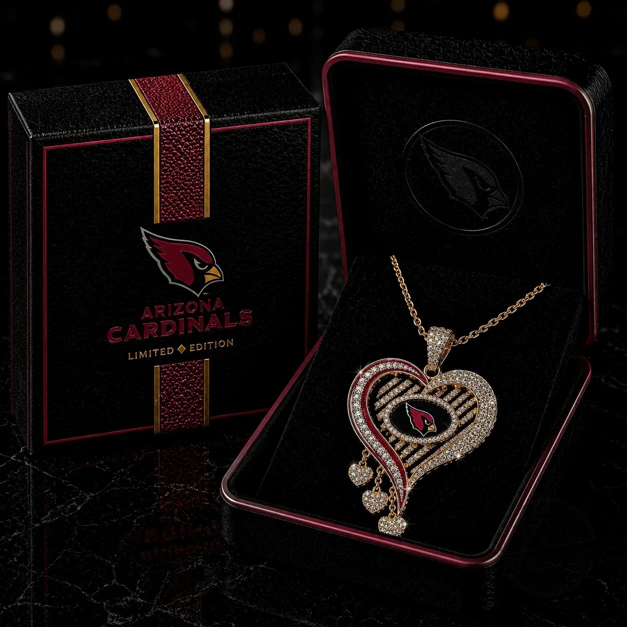 Arizona Cardinals Football Team Heart Diamond Pendant Necklace with Gold Chain