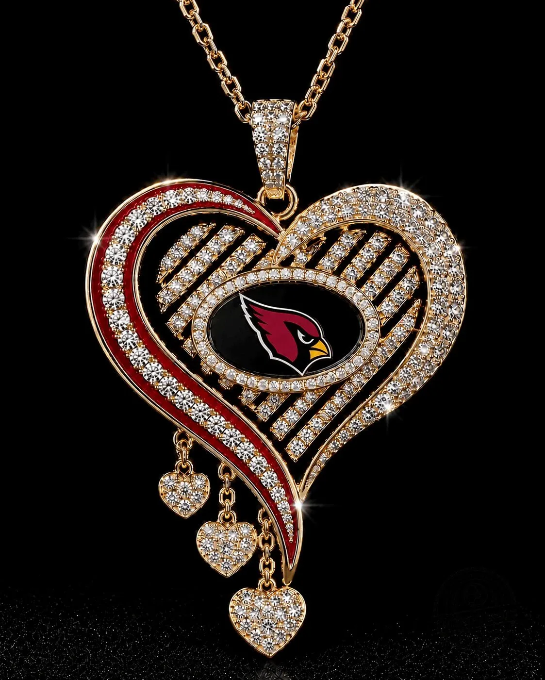 Arizona Cardinals Football Team Heart Diamond Pendant Necklace with Gold Chain 5 Arizona Cardinals Football Team Heart Diamond Pendant Necklace with Gold Chain