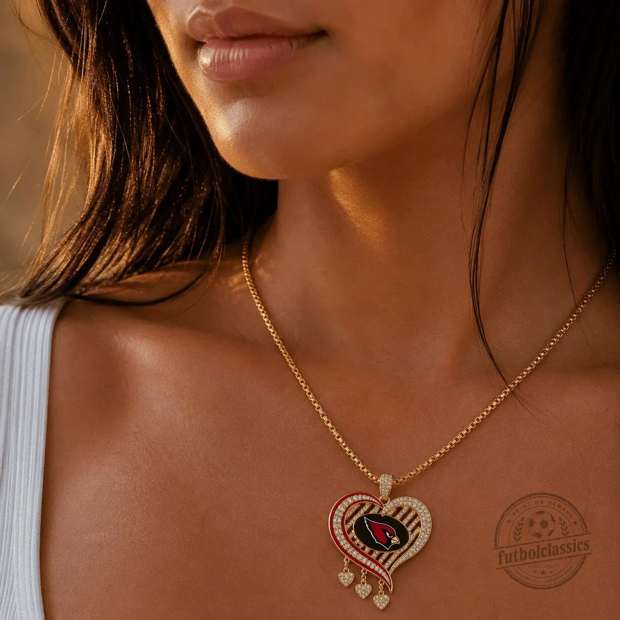 Arizona Cardinals Football Team Heart Diamond Pendant Necklace with Gold Chain 6 Arizona Cardinals Football Team Heart Diamond Pendant Necklace with Gold Chain