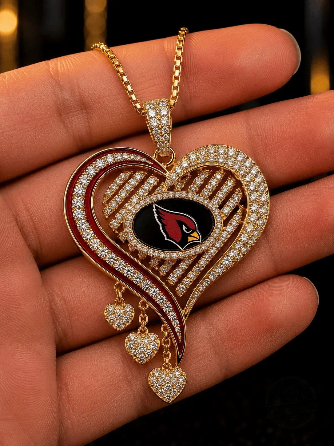 Arizona Cardinals Football Team Heart Diamond Pendant Necklace with Gold Chain 7 Arizona Cardinals Football Team Heart Diamond Pendant Necklace with Gold Chain