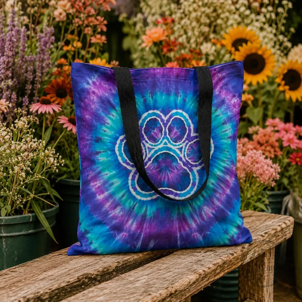 Colorful Tie Dye Swirl Paw Print Pet Lover Tote Bag Colorful Tie Dye Swirl Paw Print Pet Lover Tote Bag