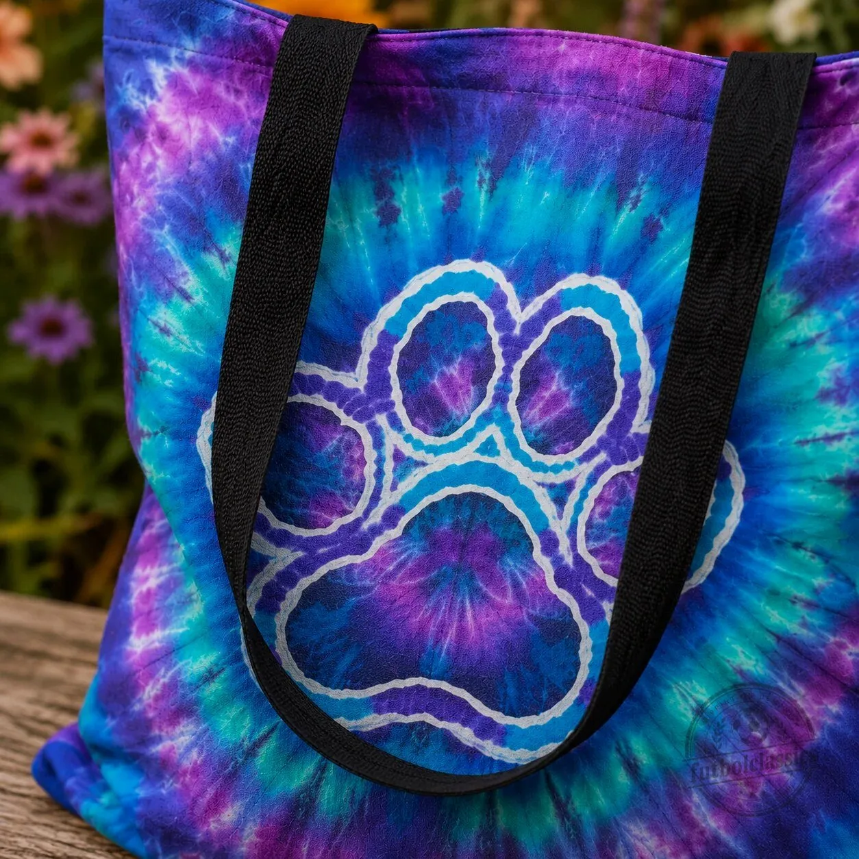 Colorful Tie Dye Swirl Paw Print Pet Lover Tote Bag 5 Colorful Tie Dye Swirl Paw Print Pet Lover Tote Bag