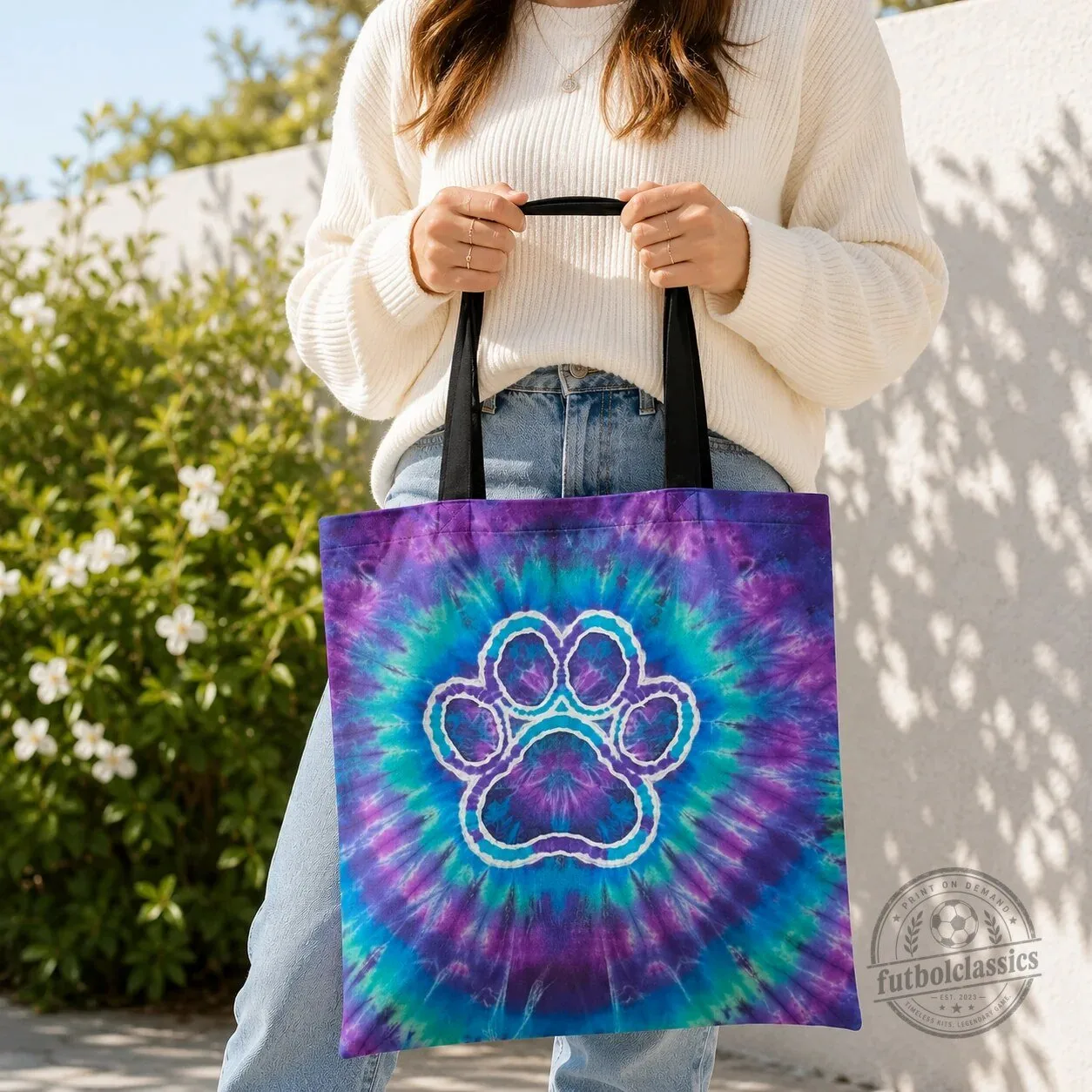 Colorful Tie Dye Swirl Paw Print Pet Lover Tote Bag 6 Colorful Tie Dye Swirl Paw Print Pet Lover Tote Bag