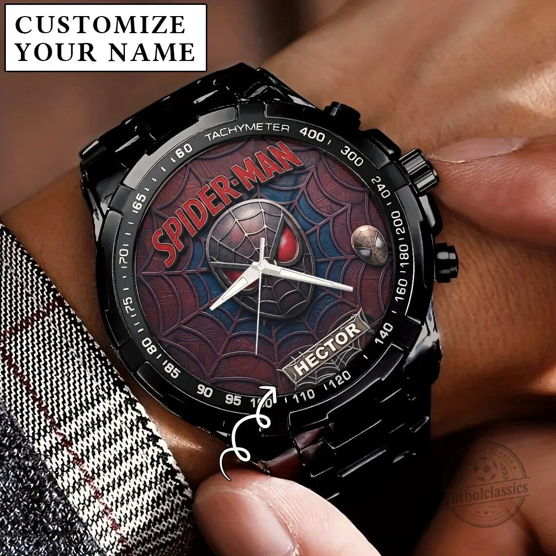 Spider-Man Custom Name Chronograph Watch for Men, Personalized Marvel Superhero Timepiece