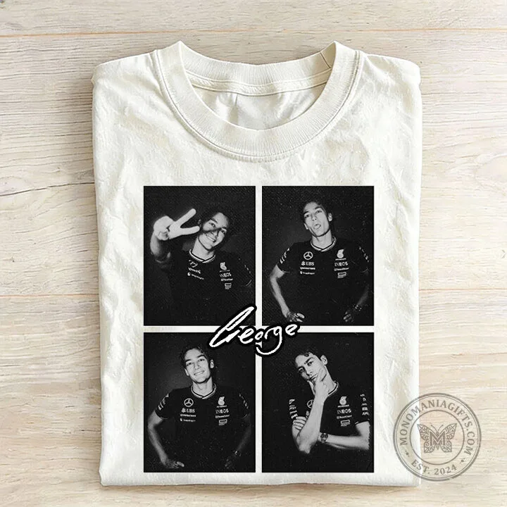 George Russell Formula One Driver Black and White Photo Collage T-Shirt