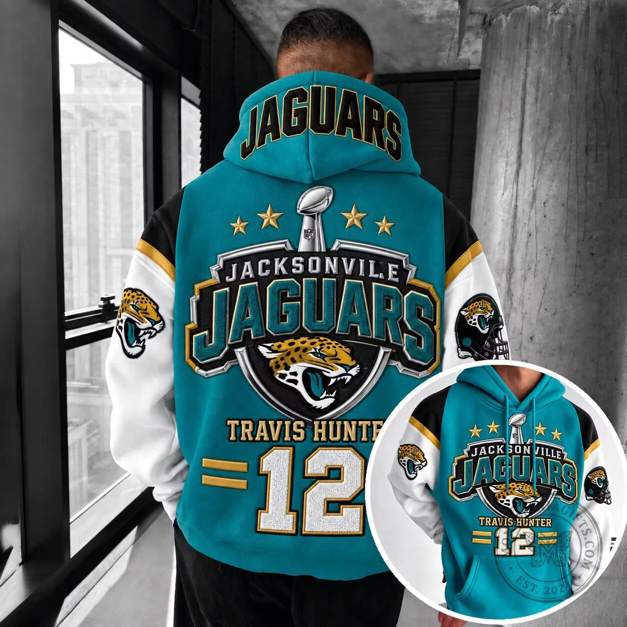Jacksonville Jaguars Travis Hunter Number 12 Football Hoodie