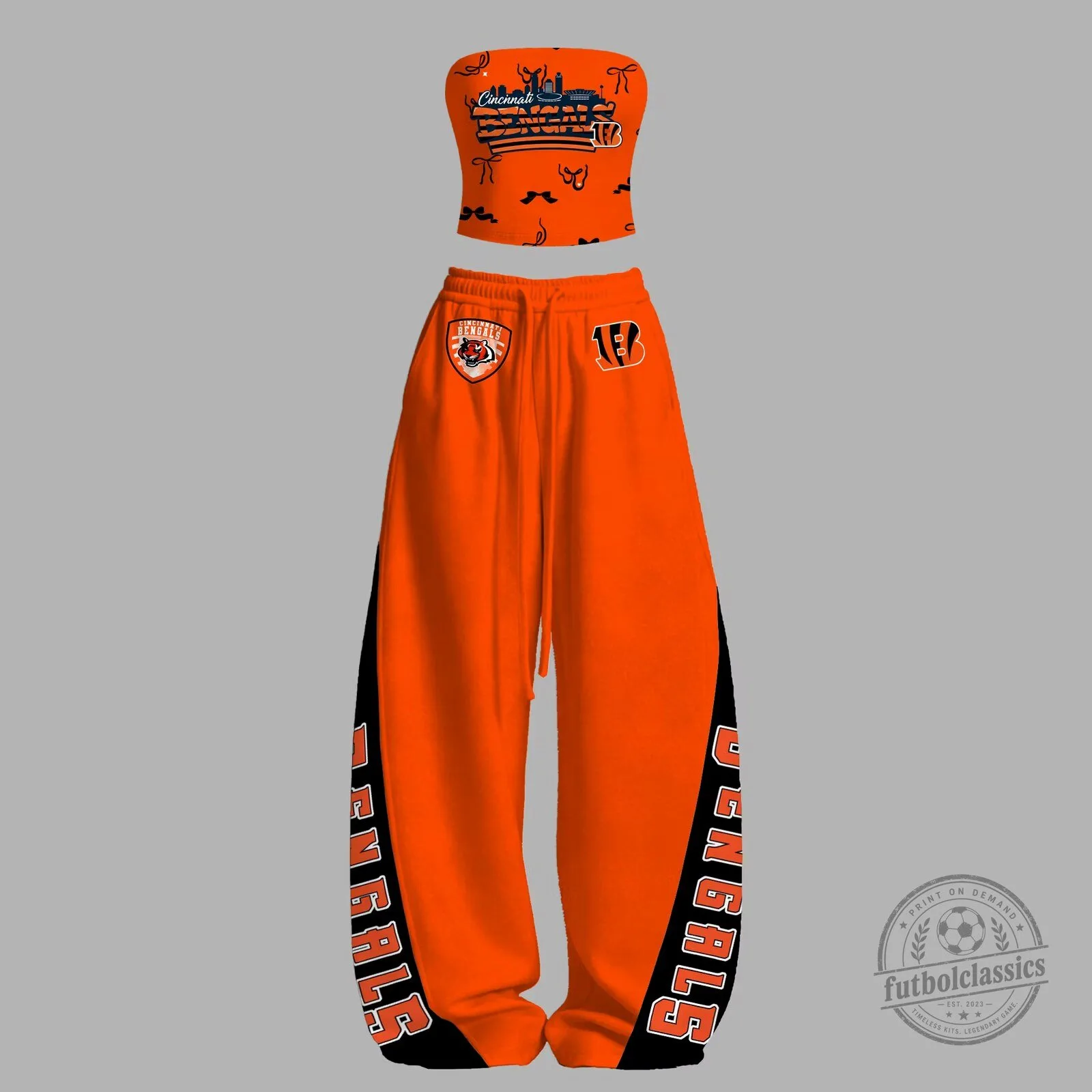Cincinnati Bengals Strapless Top and Loose Fit Pants Two-Piece Set