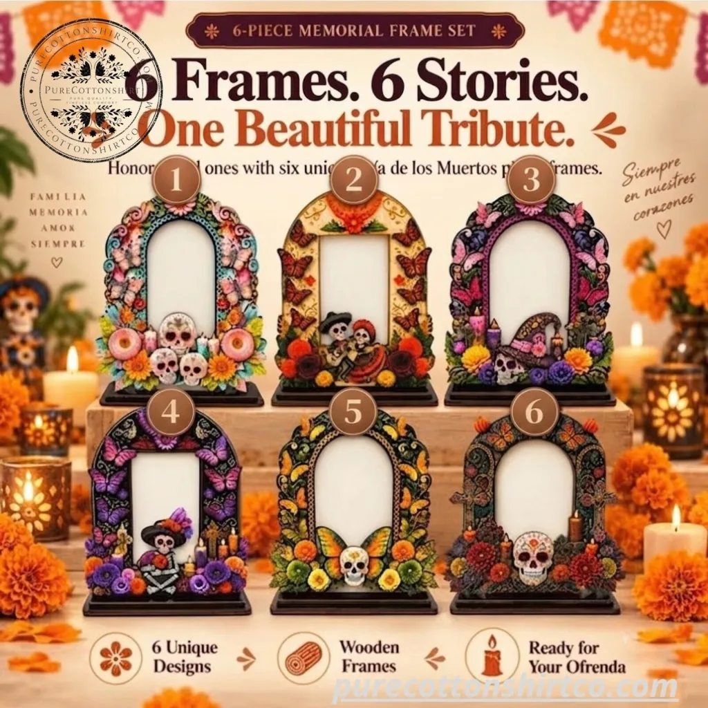 DAY OF THE DEAD DECOR 6 Wooden Memorial Photo Frames – Colorful Ofrenda Picture Frame Set with Floral Details DAY OF THE DEAD DECOR 6 Wooden Memorial Photo Frames – Colorful Ofrenda Picture Frame Set with Floral Details