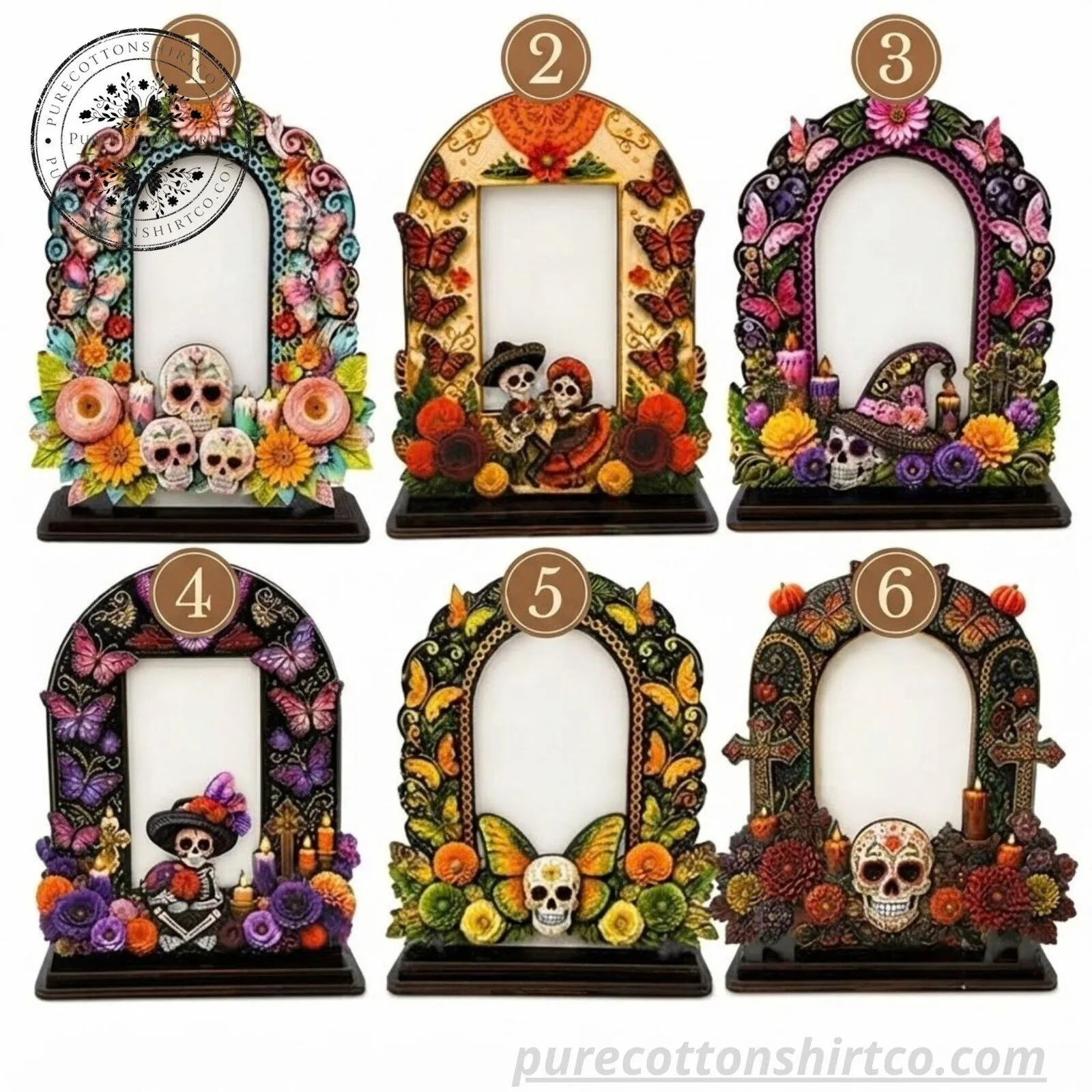 DAY OF THE DEAD DECOR 6 Wooden Memorial Photo Frames – Colorful Ofrenda Picture Frame Set with Floral Details 5 DAY OF THE DEAD DECOR 6 Wooden Memorial Photo Frames – Colorful Ofrenda Picture Frame Set with Floral Details
