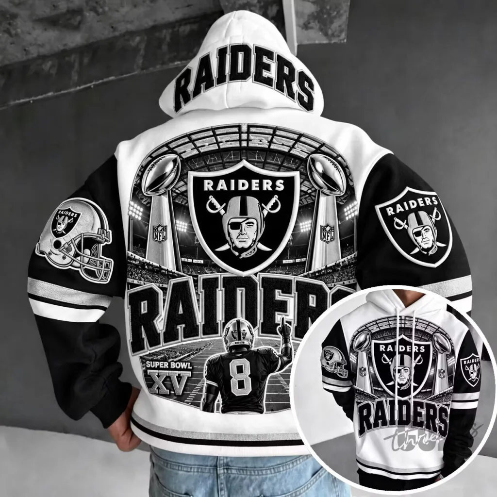 Las Vegas Raiders Super Bowl XV Football Stadium White Hoodie Las Vegas Raiders Super Bowl XV Football Stadium White Hoodie